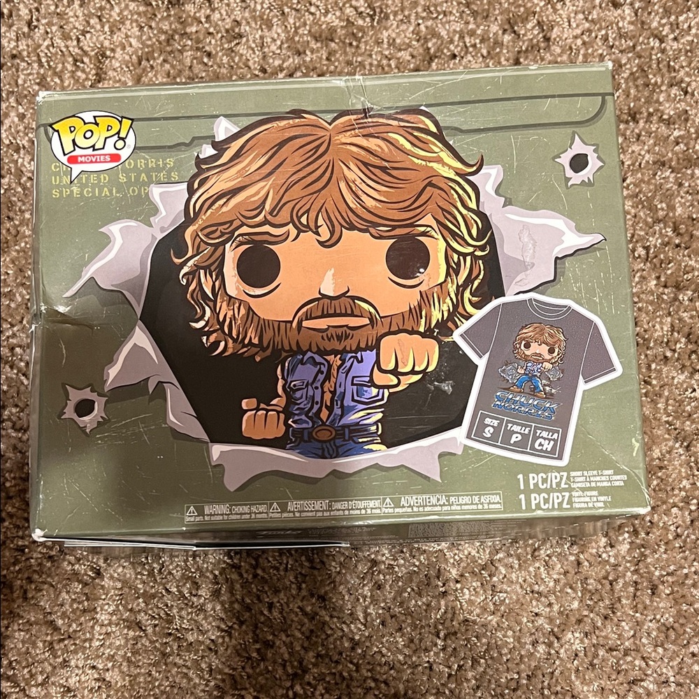 Pop! Movies Chuck Norris    T-Shirt - Brown and Blue. Small.  No pop included.